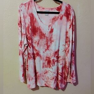 Chico's Size XXL Pink Tie-Dye Long Sleeve Top
